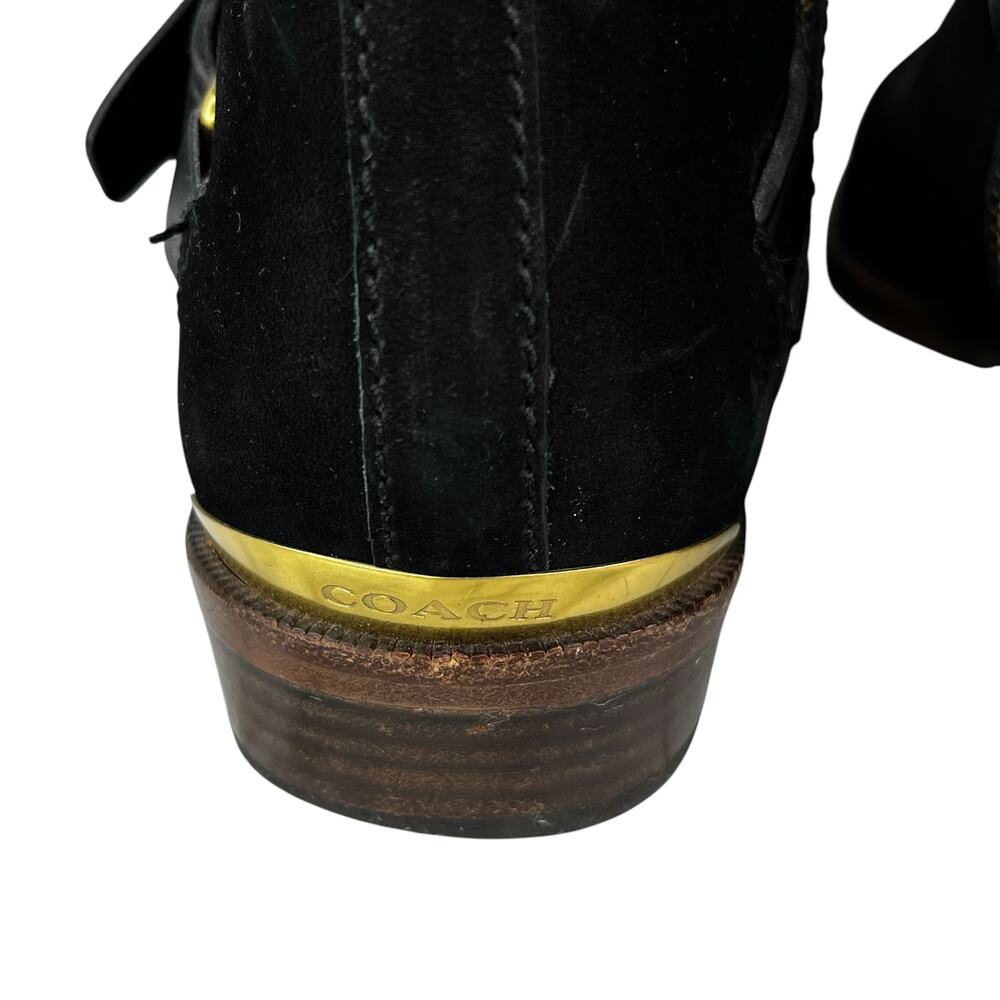 Coach Leoda Ankle Boots Black 7.5 Nubuck Gold - Picture 9 of 14